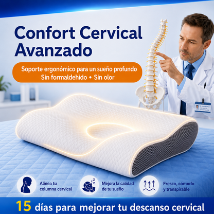 Almohada cervical, sueño cómodo, espuma viscoelástica ergonómica.