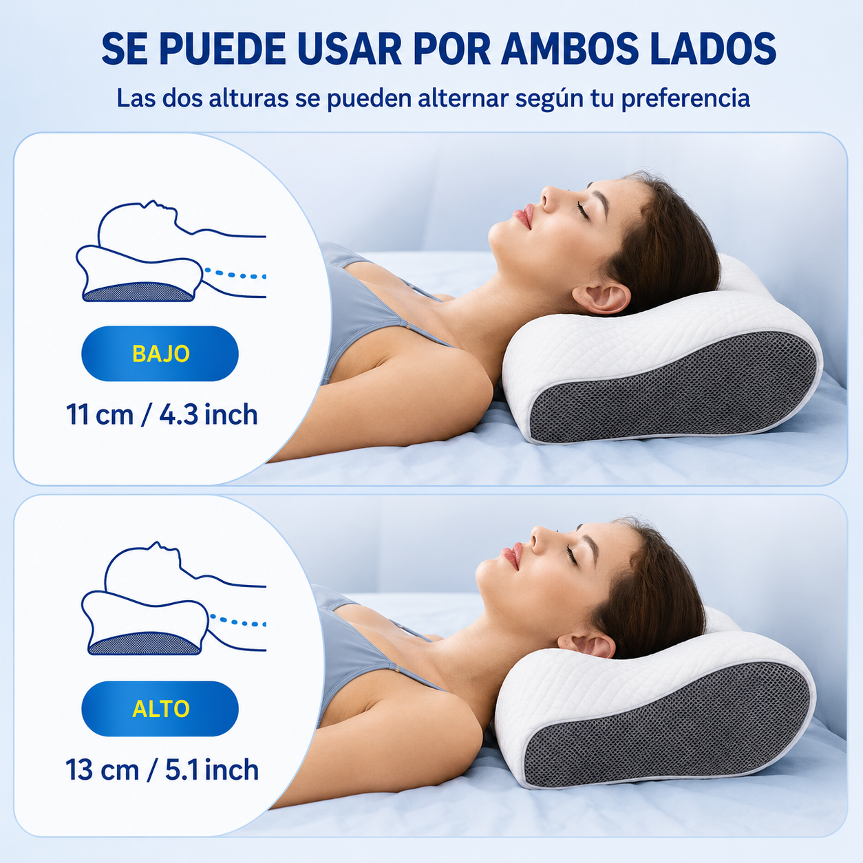Almohada cervical, sueño cómodo, espuma viscoelástica ergonómica.