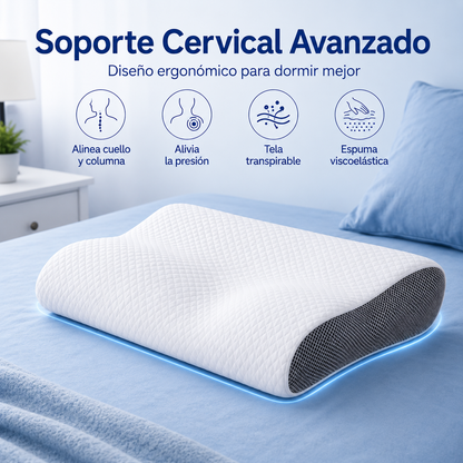 Almohada cervical, sueño cómodo, espuma viscoelástica ergonómica.